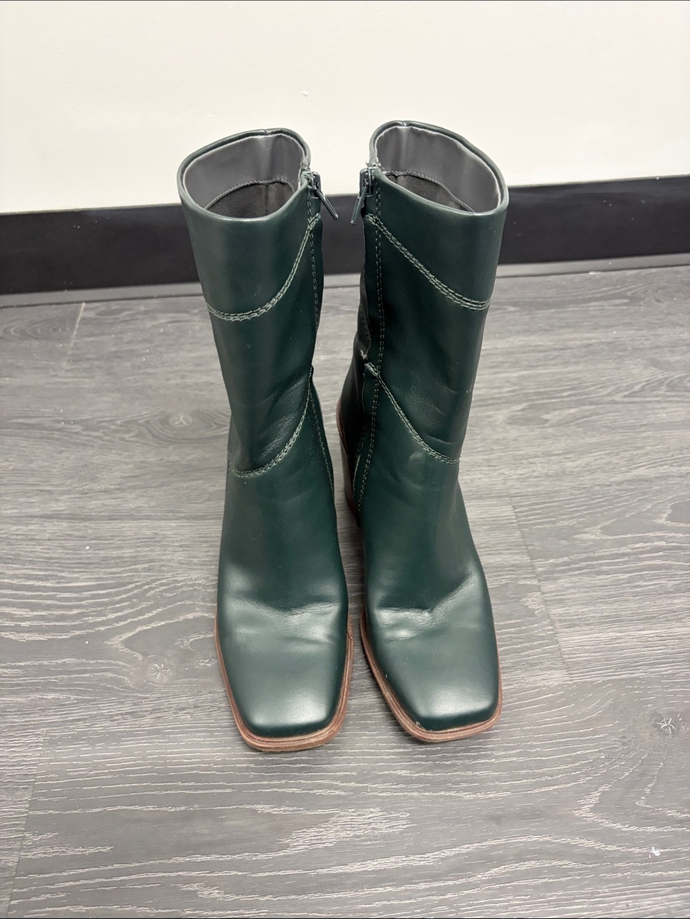 Franco Sarto Stevie Dark Green Mid-Calf Block Heel Boots Sz 7.5 - Picture 3 of 5